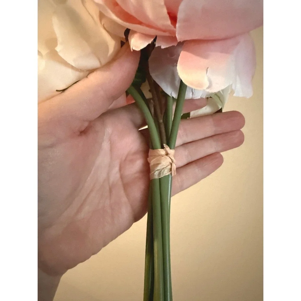 Lot 3 Faux Peony Rose Bouquets Pink Cream Silk Flowers Wedding Centerpiece Bride